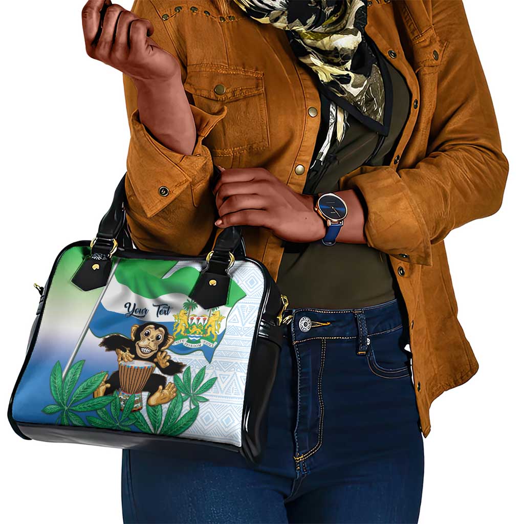 Personalised Afro Sierra Leone Shoulder Handbag Chimp With Drum - Happy Independence Day