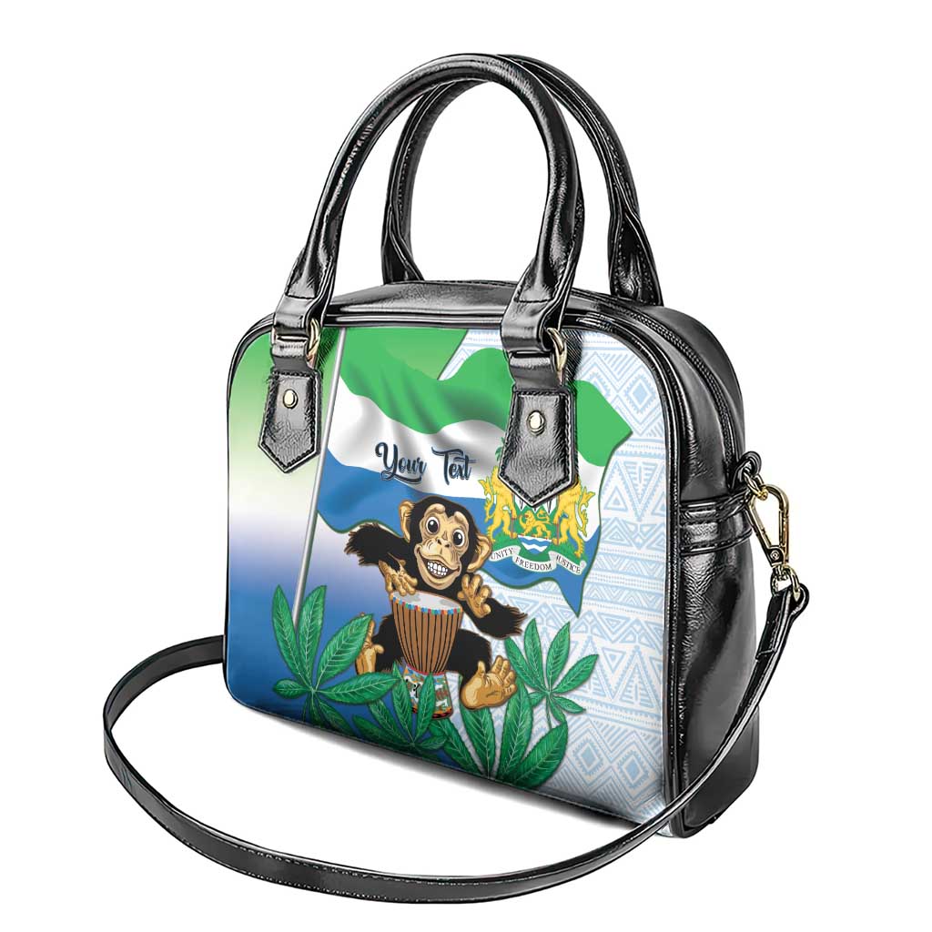 Personalised Afro Sierra Leone Shoulder Handbag Chimp With Drum - Happy Independence Day