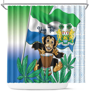 Personalised Afro Sierra Leone Shower Curtain Chimp With Drum - Happy Independence Day