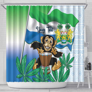 Personalised Afro Sierra Leone Shower Curtain Chimp With Drum - Happy Independence Day
