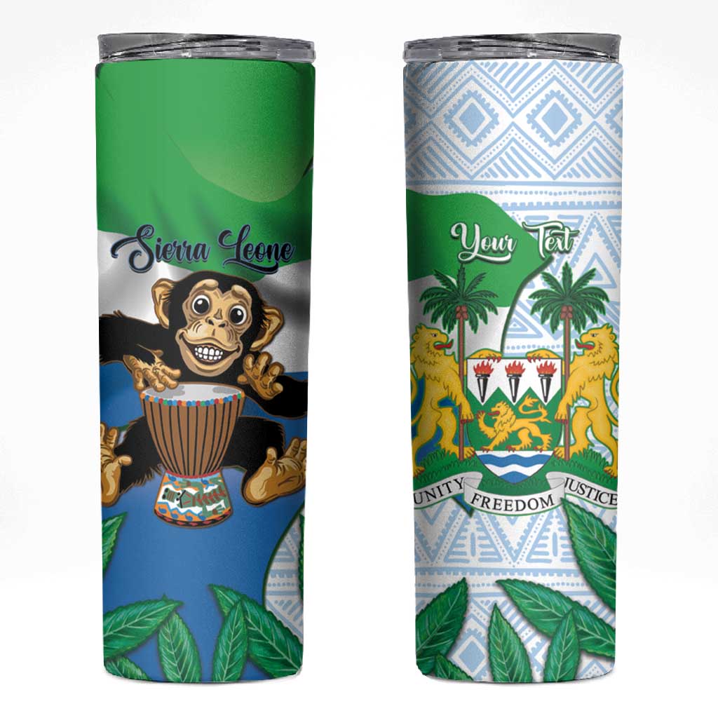Personalised Afro Sierra Leone Skinny Tumbler Chimp With Drum - Happy Independence Day