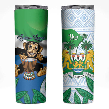 Personalised Afro Sierra Leone Skinny Tumbler Chimp With Drum - Happy Independence Day