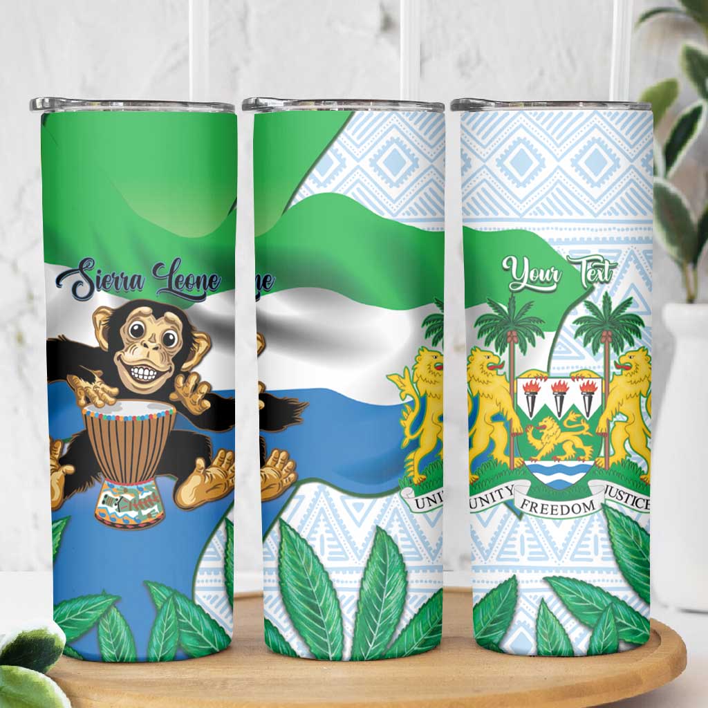 Personalised Afro Sierra Leone Skinny Tumbler Chimp With Drum - Happy Independence Day