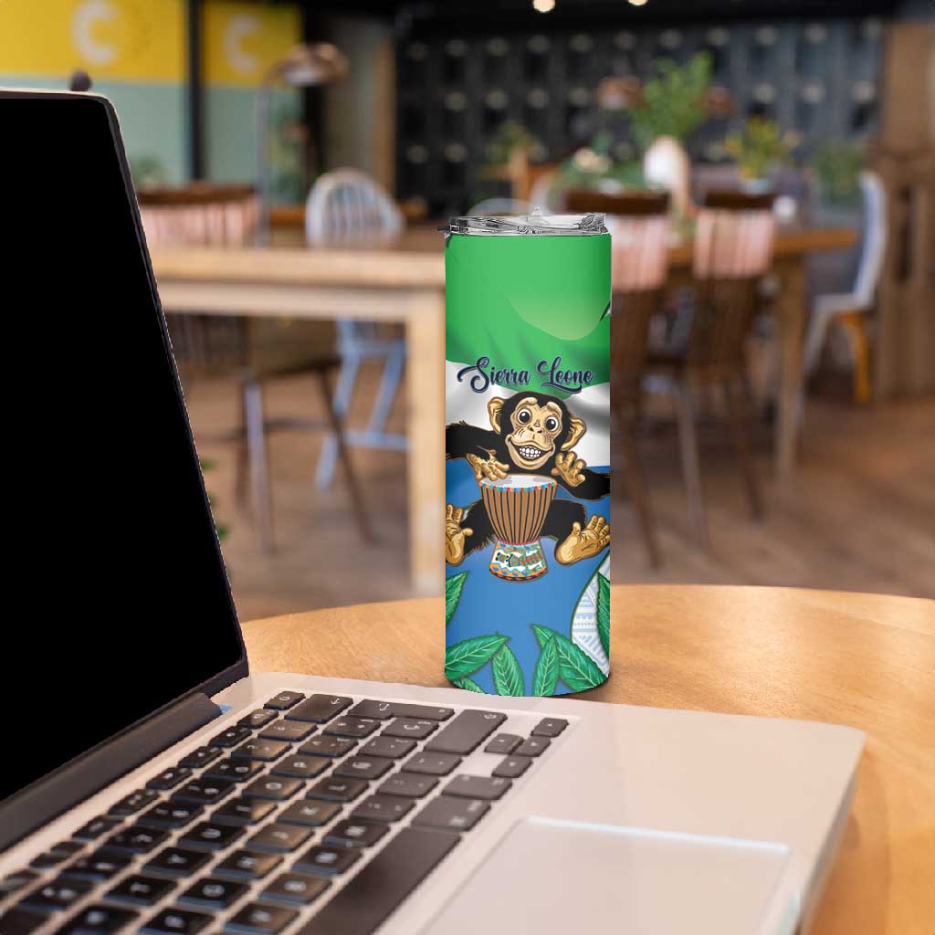 Personalised Afro Sierra Leone Skinny Tumbler Chimp With Drum - Happy Independence Day