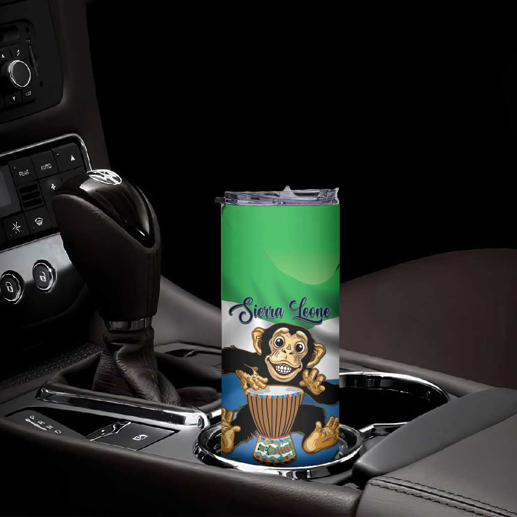 Personalised Afro Sierra Leone Skinny Tumbler Chimp With Drum - Happy Independence Day
