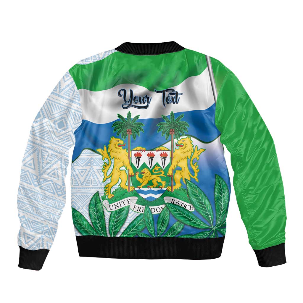 Personalised Afro Sierra Leone Sleeve Zip Bomber Jacket Chimp With Drum - Happy Independence Day