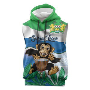 Personalised Afro Sierra Leone Sleeveless Hoodie Chimp With Drum - Happy Independence Day - African Pride