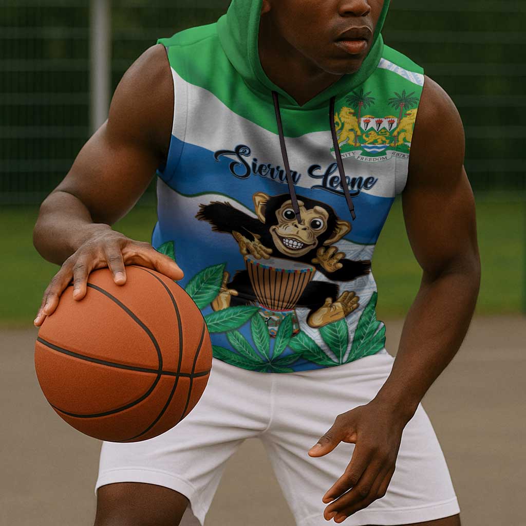 Personalised Afro Sierra Leone Sleeveless Hoodie Chimp With Drum - Happy Independence Day - African Pride
