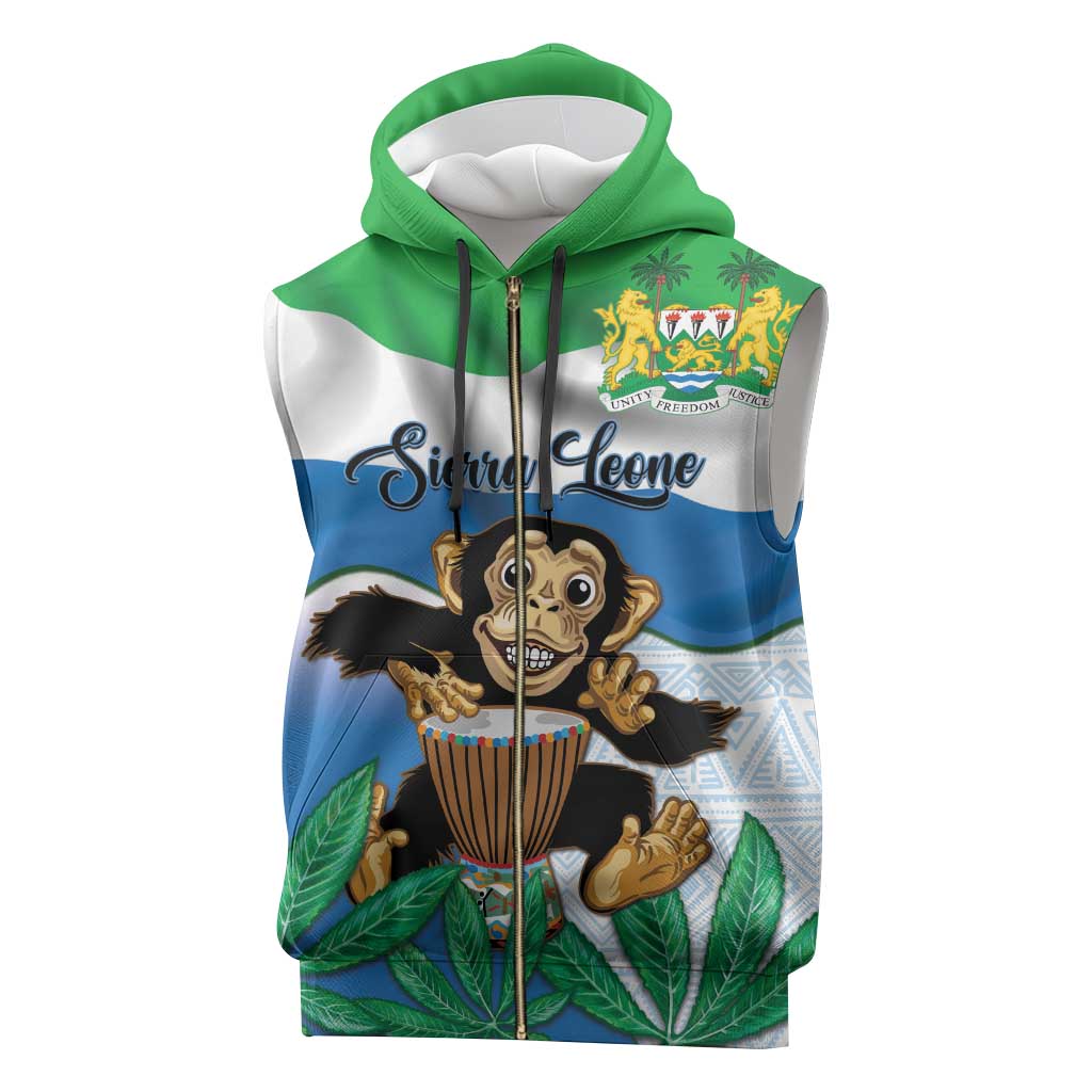 Personalised Afro Sierra Leone Sleeveless Zip Hoodie Chimp With Drum - Happy Independence Day - African Pride