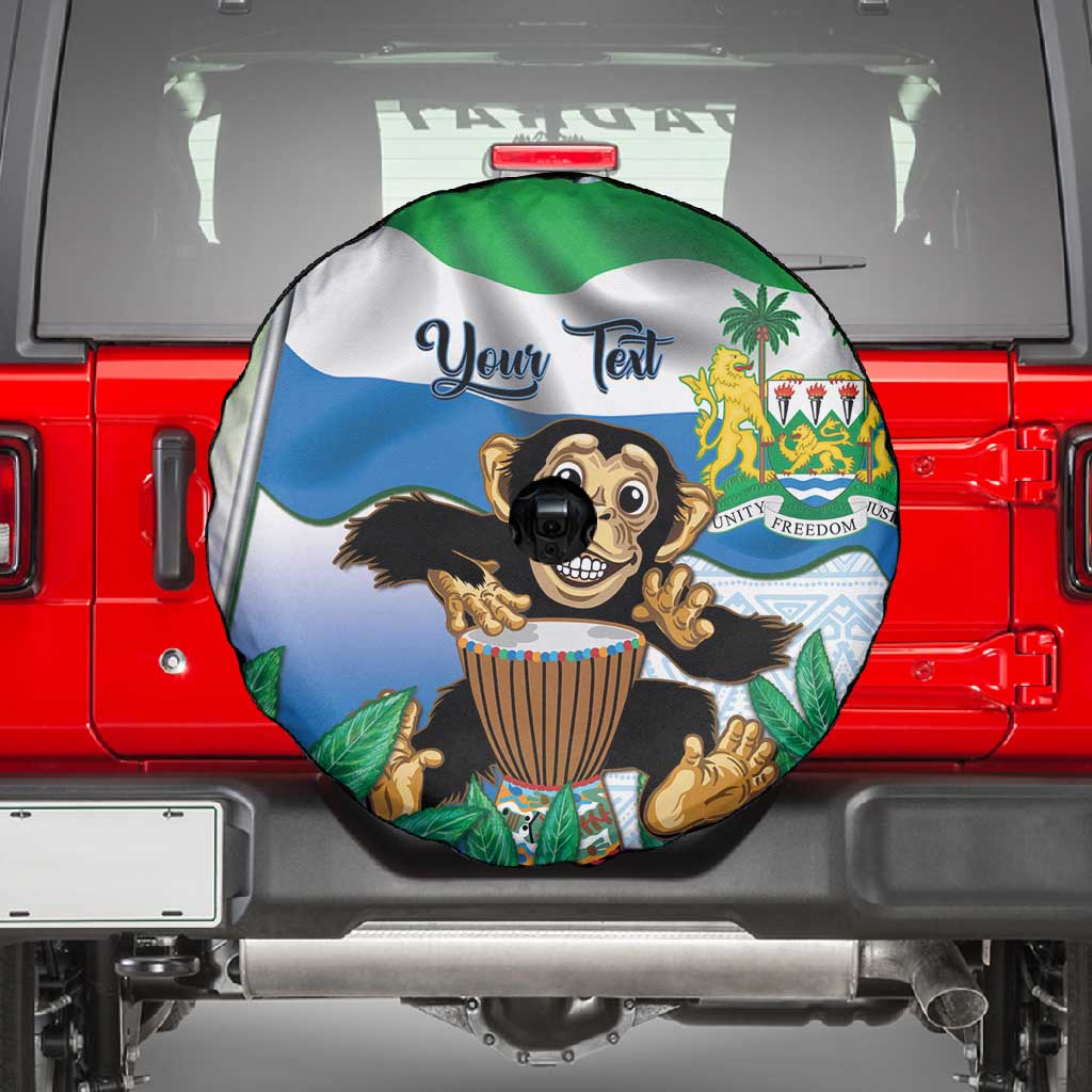 Personalised Afro Sierra Leone Spare Tire Cover Chimp With Drum - Happy Independence Day