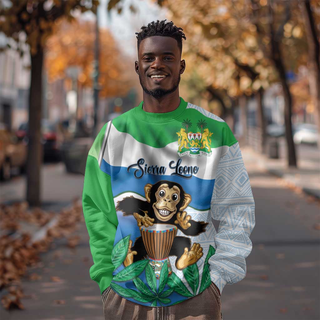 Personalised Afro Sierra Leone Sweatshirt Chimp With Drum - Happy Independence Day