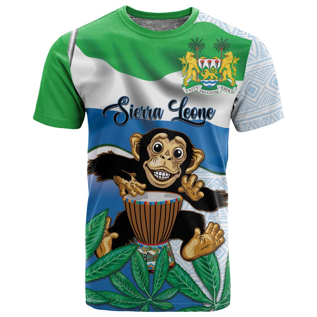 Personalised Afro Sierra Leone T shirt Chimp With Drum - Happy Independence Day