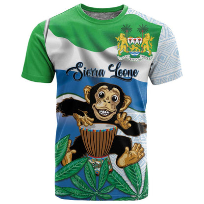 Personalised Afro Sierra Leone T shirt Chimp With Drum - Happy Independence Day