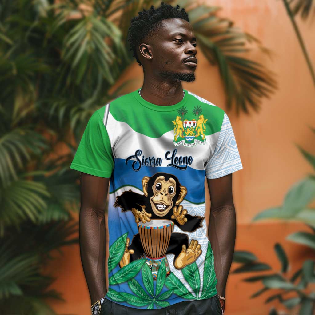 Personalised Afro Sierra Leone T shirt Chimp With Drum - Happy Independence Day