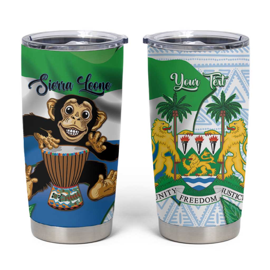 Personalised Afro Sierra Leone Tumbler Cup Chimp With Drum - Happy Independence Day