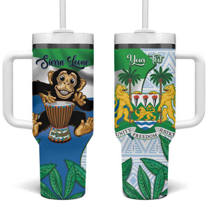 Personalised Afro Sierra Leone Tumbler With Handle Chimp With Drum - Happy Independence Day