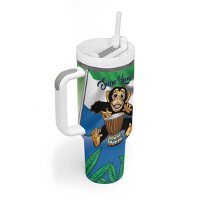 Personalised Afro Sierra Leone Tumbler With Handle Chimp With Drum - Happy Independence Day
