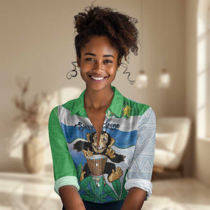 Personalised Afro Sierra Leone Women Casual Shirt Chimp With Drum - Happy Independence Day