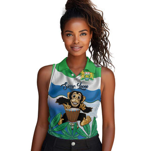 Personalised Afro Sierra Leone Women Sleeveless Polo Shirt Chimp With Drum - Happy Independence Day