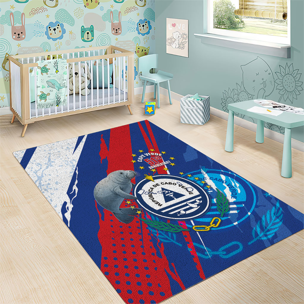 Cape Verde Independence Day Area Rug 51st Anniversary Manatee Coat Of Arms