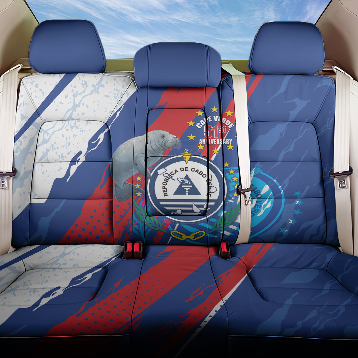 Cape Verde Independence Day Back Car Seat Cover 51st Anniversary Manatee Coat Of Arms