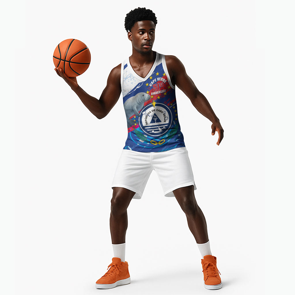 Personalized Cape Verde Independence Day Basketball Jersey 51st Anniversary Manatee Coat Of Arms