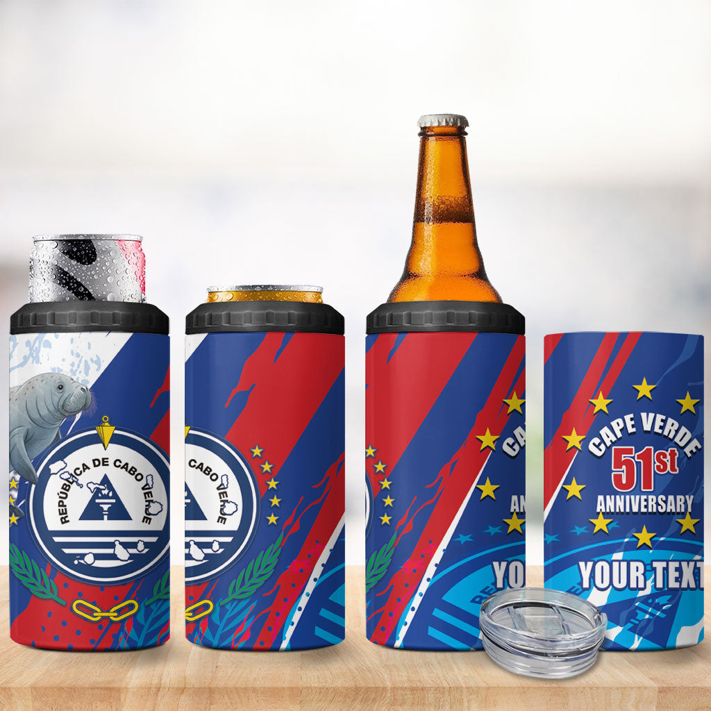 Personalized Cape Verde Independence Day 4 in 1 Can Cooler Tumbler 51st Anniversary Manatee Coat Of Arms