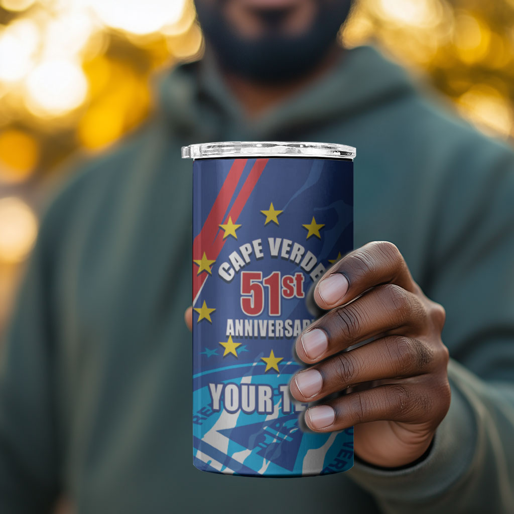 Personalized Cape Verde Independence Day 4 in 1 Can Cooler Tumbler 51st Anniversary Manatee Coat Of Arms