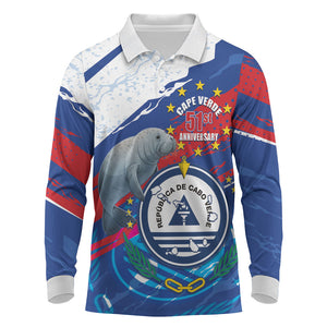 Personalized Cape Verde Independence Day Long Sleeve Polo Shirt 51st Anniversary Manatee Coat Of Arms