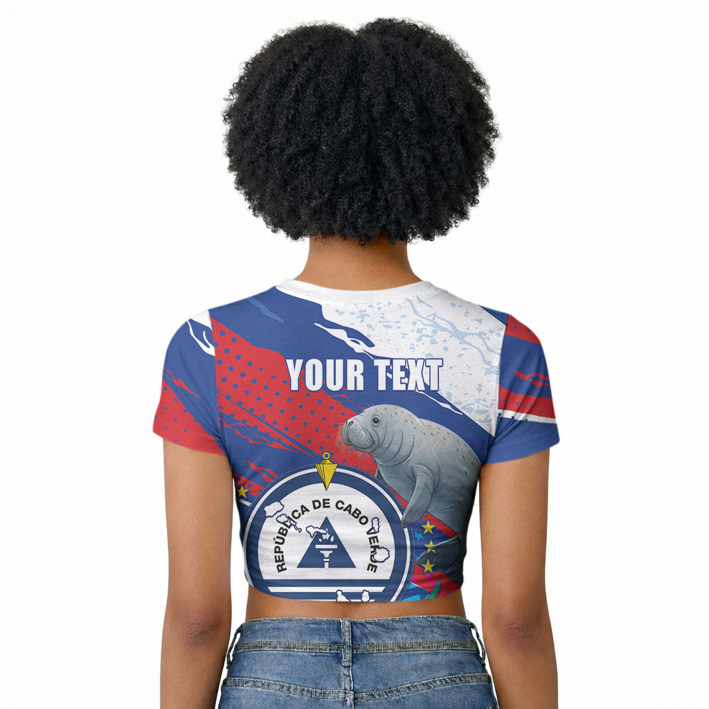 Personalized Cape Verde Independence Day Raglan Cropped T shirt 51st Anniversary Manatee Coat Of Arms