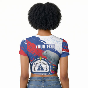 Personalized Cape Verde Independence Day Raglan Cropped T shirt 51st Anniversary Manatee Coat Of Arms