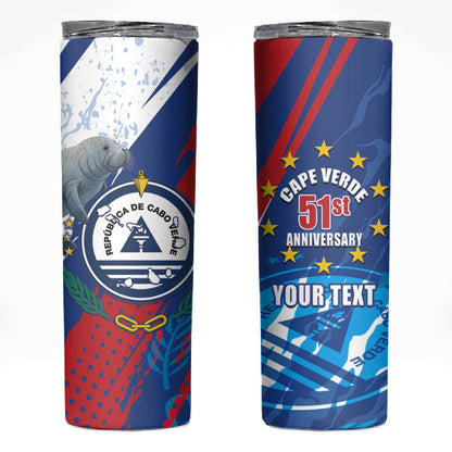 Personalized Cape Verde Independence Day Skinny Tumbler 51st Anniversary Manatee Coat Of Arms
