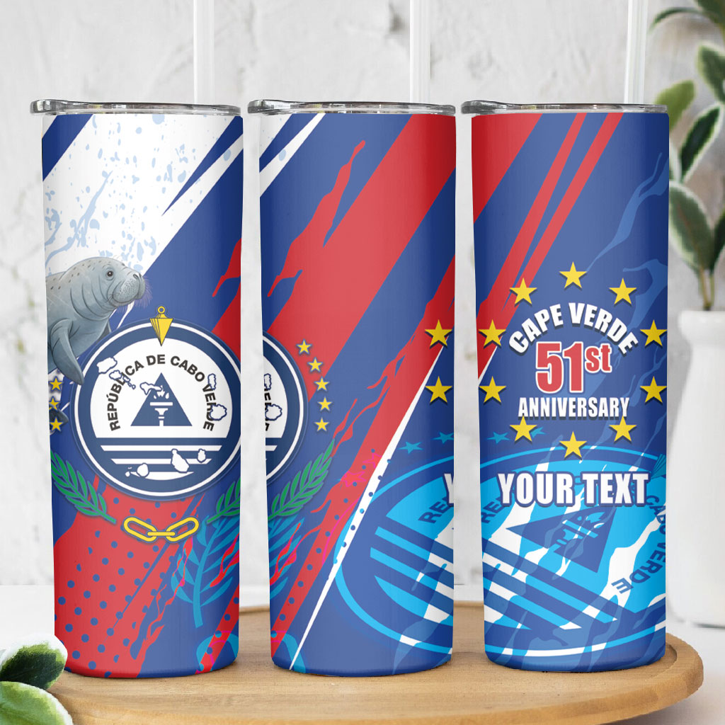 Personalized Cape Verde Independence Day Skinny Tumbler 51st Anniversary Manatee Coat Of Arms