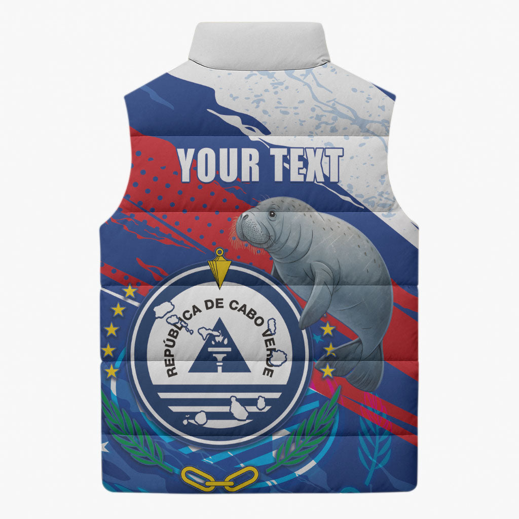 Personalized Cape Verde Independence Day Sleeveless Puffer Jacket 51st Anniversary Manatee Coat Of Arms