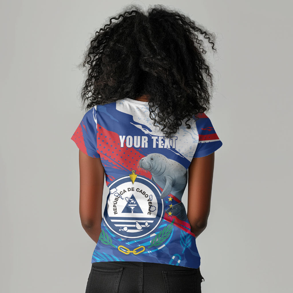 Personalized Cape Verde Independence Day Women V-Neck T-Shirt 51st Anniversary Manatee Coat Of Arms