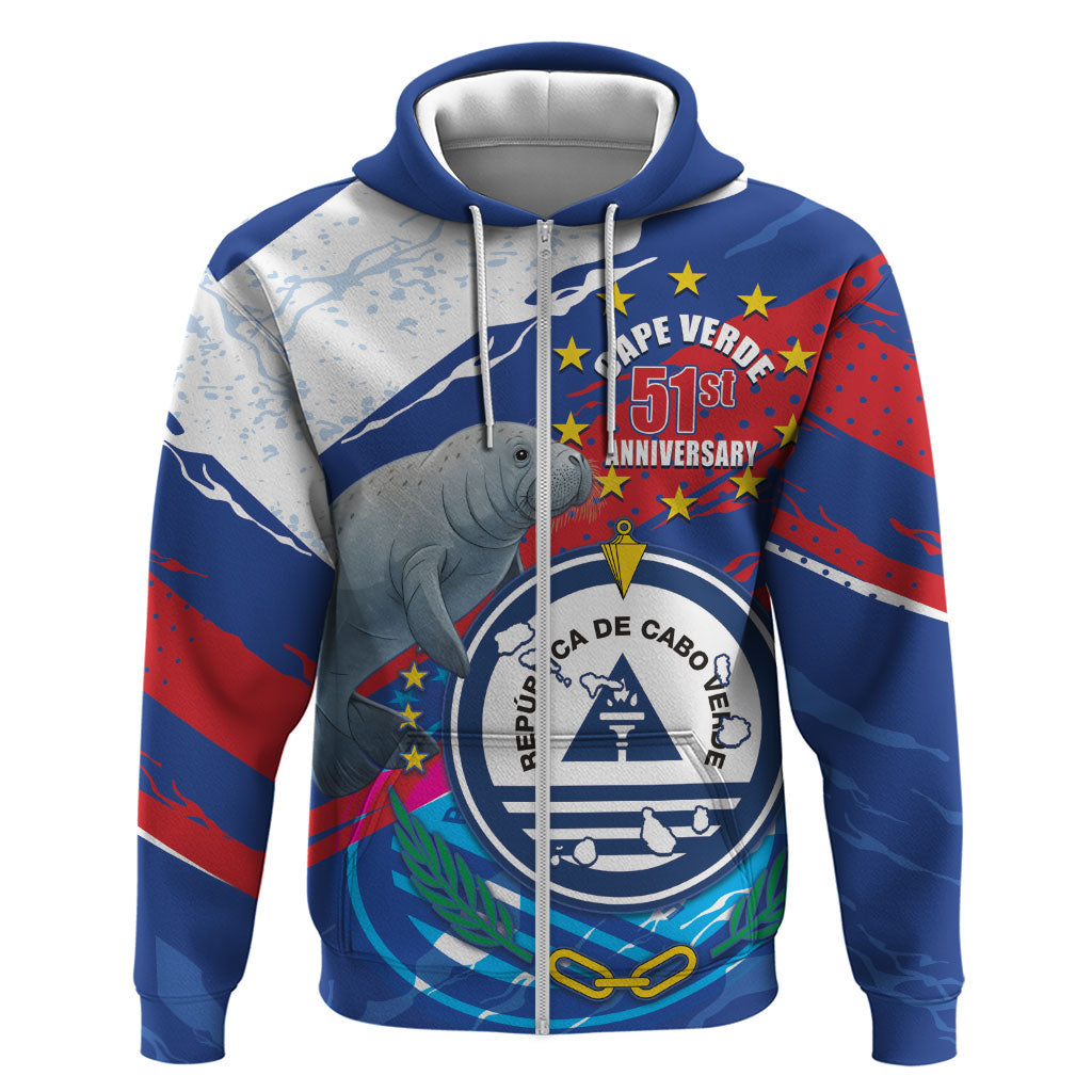 Personalized Cape Verde Independence Day Zip Hoodie 51st Anniversary Manatee Coat Of Arms