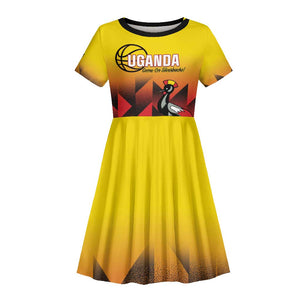 Afro Basketball Custom Uganda Kid Short Sleeve Dress Come On Silverbacks African Pattern - African Pride