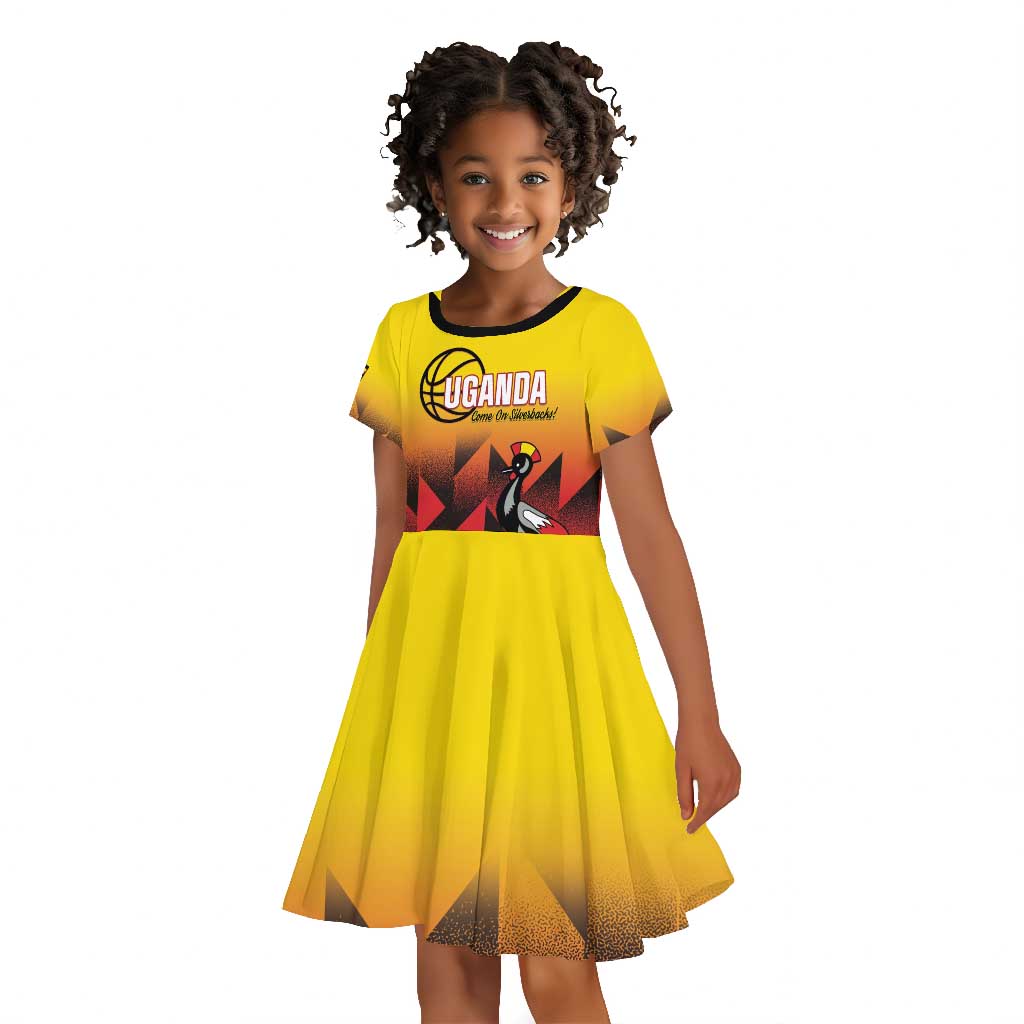 Afro Basketball Custom Uganda Kid Short Sleeve Dress Come On Silverbacks African Pattern - African Pride