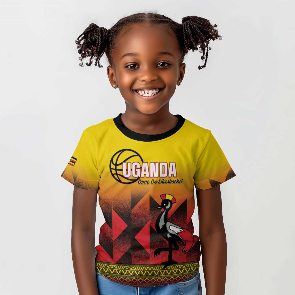 Afro Basketball Custom Uganda Kid T shirt Come On Silverbacks African Pattern - African Pride