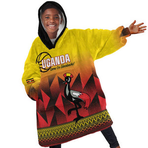 Afro Basketball Custom Uganda Kid Wearable Blanket Hoodie Come On Silverbacks African Pattern - African Pride