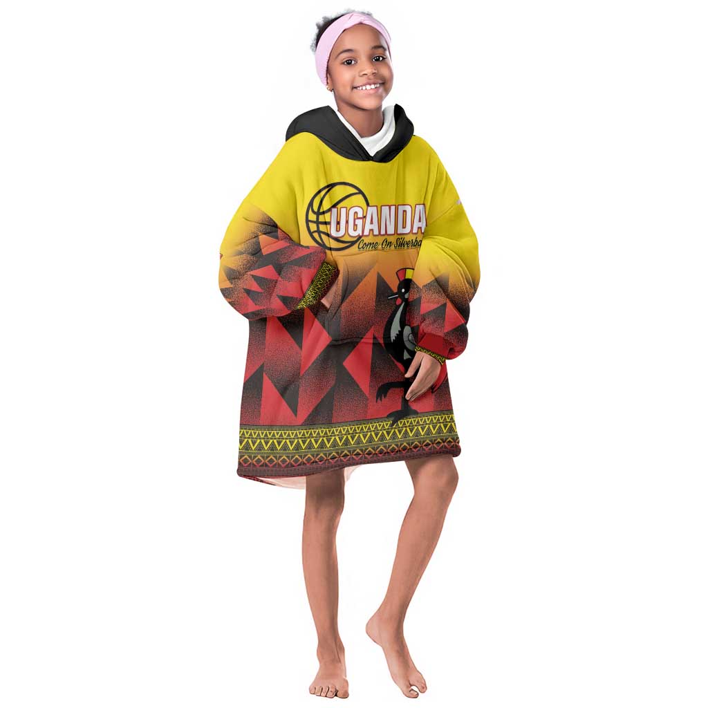 Afro Basketball Custom Uganda Kid Wearable Blanket Hoodie Come On Silverbacks African Pattern - African Pride