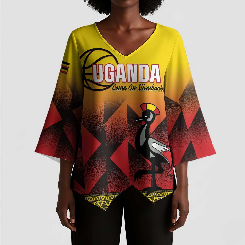 Uganda Basketball Custom Kimono Sleeve Blouse Come On Silverbacks African Pattern