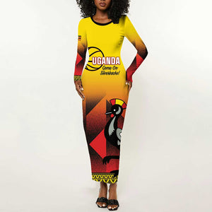 Afro Basketball Custom Uganda Long Sleeve Bodycon Dress Come On Silverbacks African Pattern - African Pride