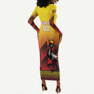 Afro Basketball Custom Uganda Long Sleeve Bodycon Dress Come On Silverbacks African Pattern - African Pride