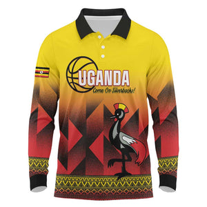 Afro Basketball Custom Uganda Long Sleeve Polo Shirt Come On Silverbacks African Pattern - African Pride