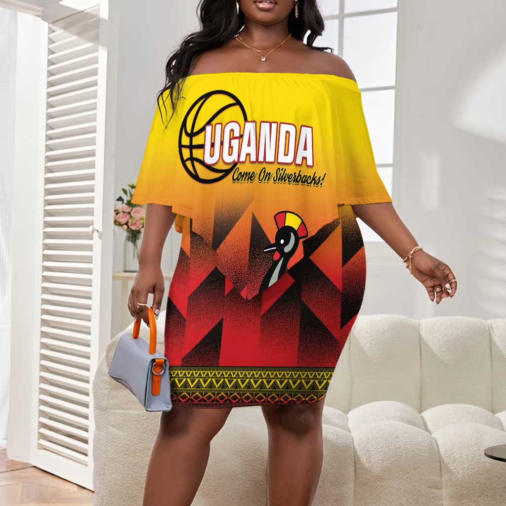 Afro Basketball Custom Uganda Off Shoulder Short Dress Come On Silverbacks African Pattern - African Pride