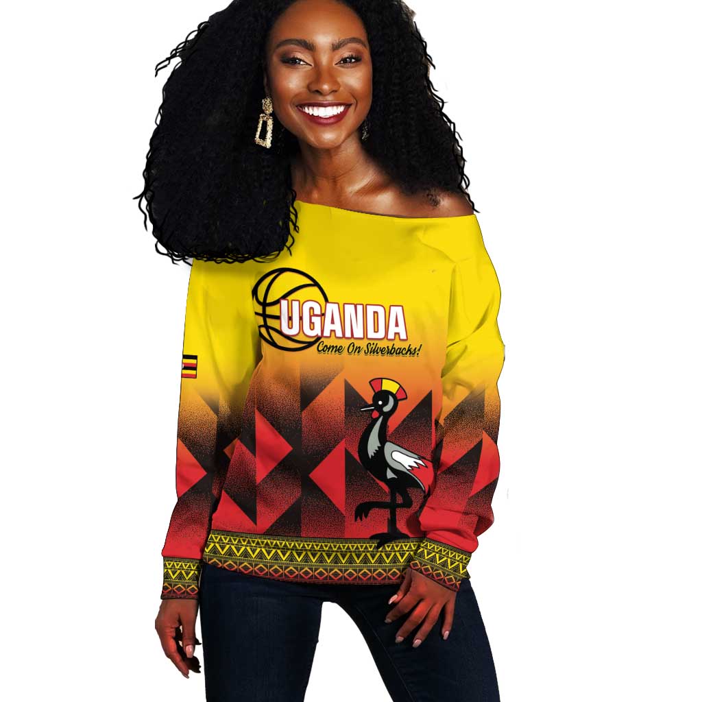 Afro Basketball Custom Uganda Off Shoulder Sweater Come On Silverbacks African Pattern - African Pride