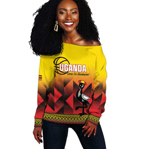 Afro Basketball Custom Uganda Off Shoulder Sweater Come On Silverbacks African Pattern - African Pride
