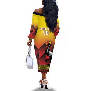 Afro Basketball Custom Uganda Off The Shoulder Long Sleeve Dress Come On Silverbacks African Pattern - African Pride