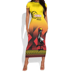 Afro Basketball Custom Uganda Short Sleeve Bodycon Dress Come On Silverbacks African Pattern - African Pride